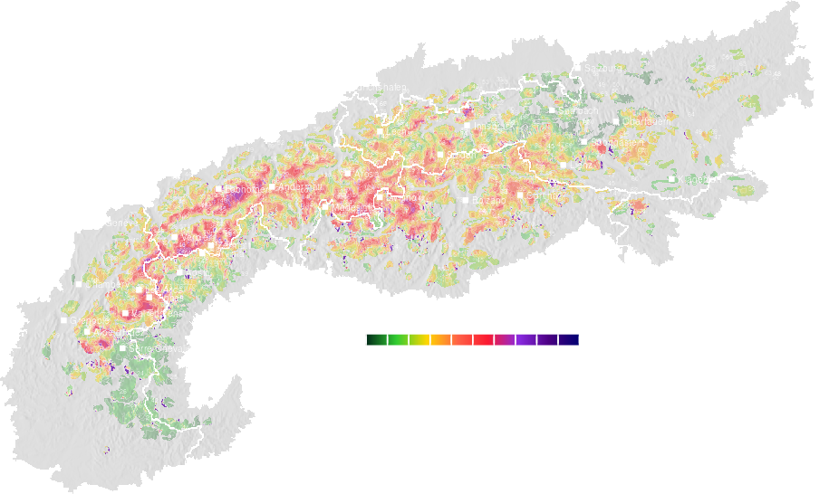 Snow depth map for the Alps