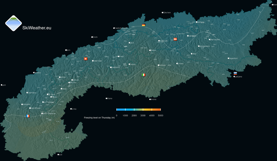 Animated freezing level outlook for the Alps