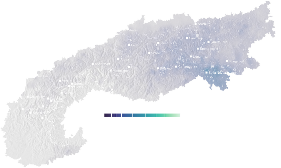 1-day cumulative precipitation forecast for the Alps