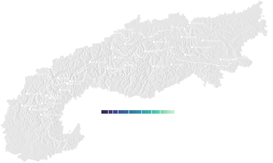 1-day cumulative precipitation forecast for the Alps