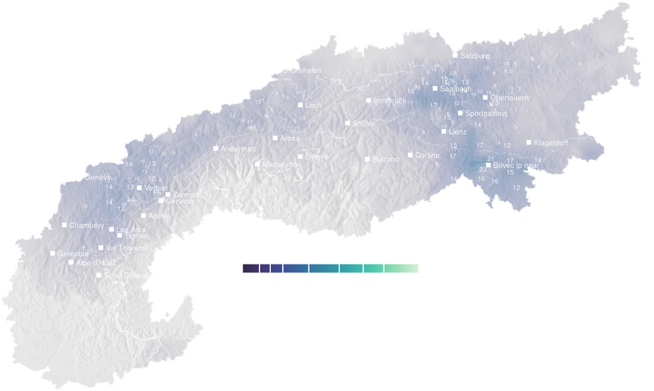 1-day cumulative precipitation forecast for the Alps