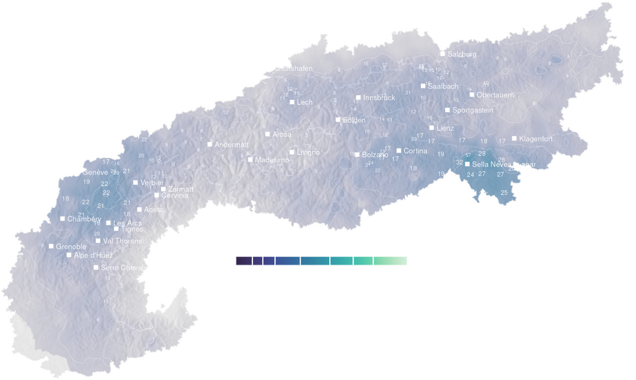2-day cumulative precipitation forecast for the Alps