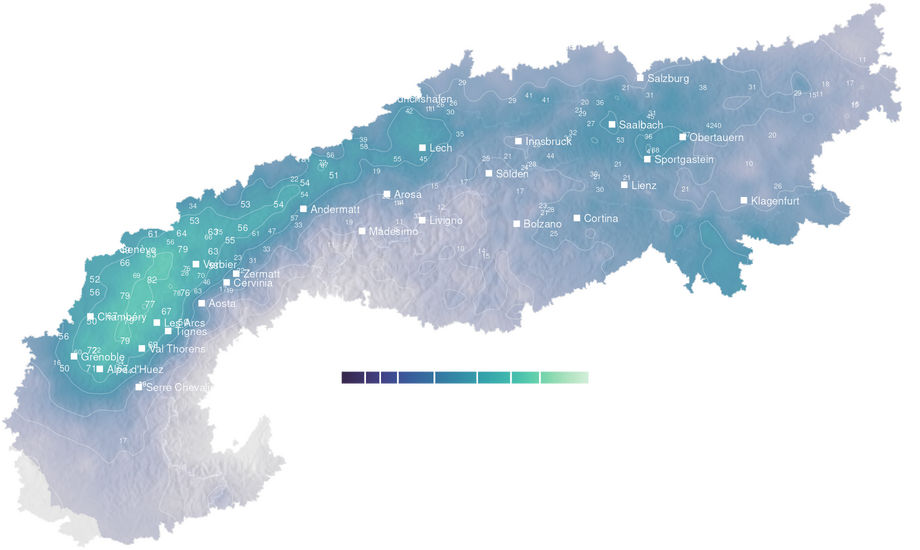 4-day cumulative precipitation forecast for the Alps