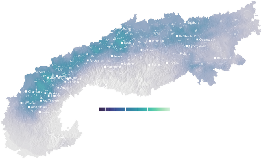 4-day cumulative precipitation forecast for the Alps