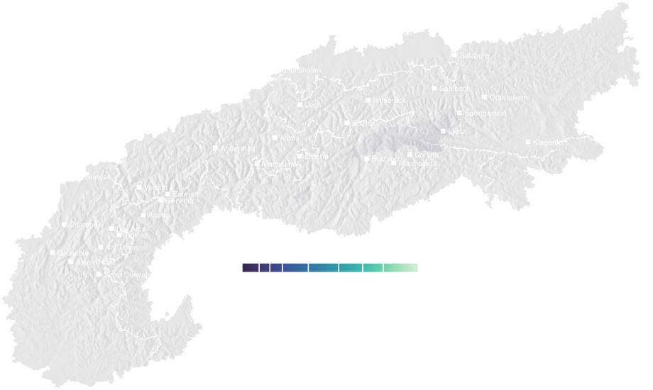 6-day cumulative precipitation forecast for the Alps