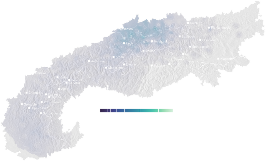 Precipitation forecast map for the Alps for Sat, Oct 3