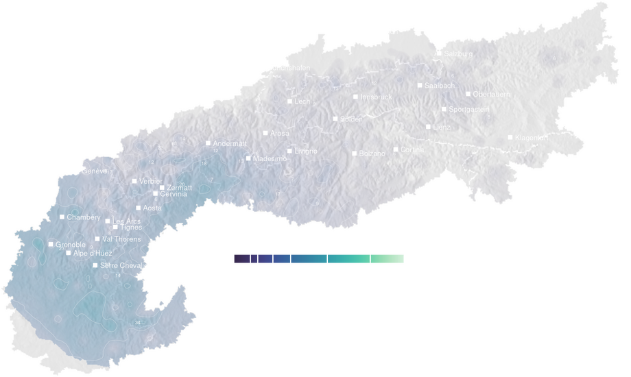 Precipitation forecast map for the Alps for Thu, Oct 8