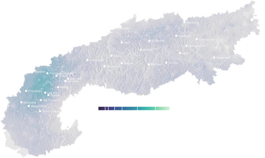 Precipitation forecast map for the Alps for Fri, Oct 23