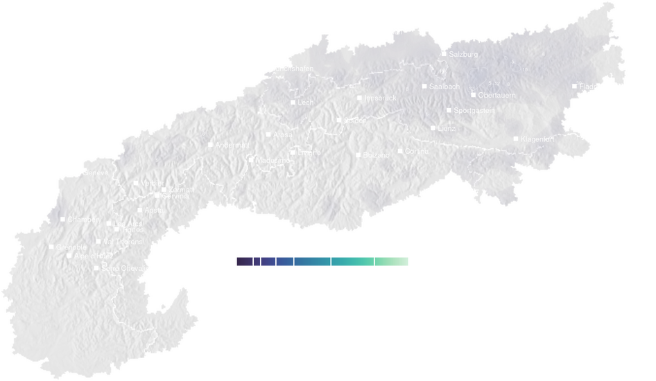 Precipitation forecast map for the Alps for Mon, Oct 26