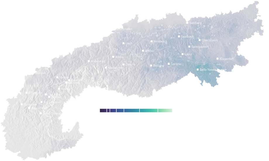 Precipitation amount forecast for the Alps today