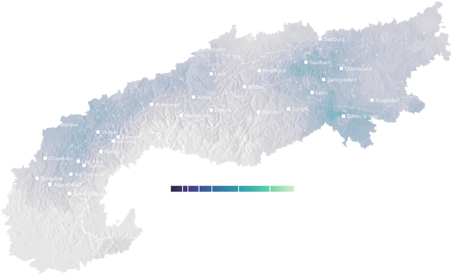 Precipitation amount forecast for the Alps today