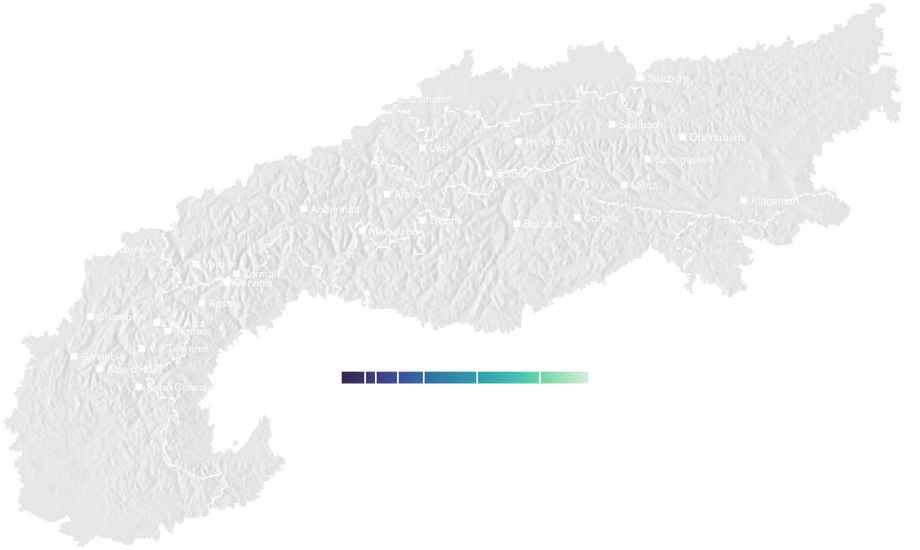 Precipitation forecast map for the Alps for Mon, Sep 28