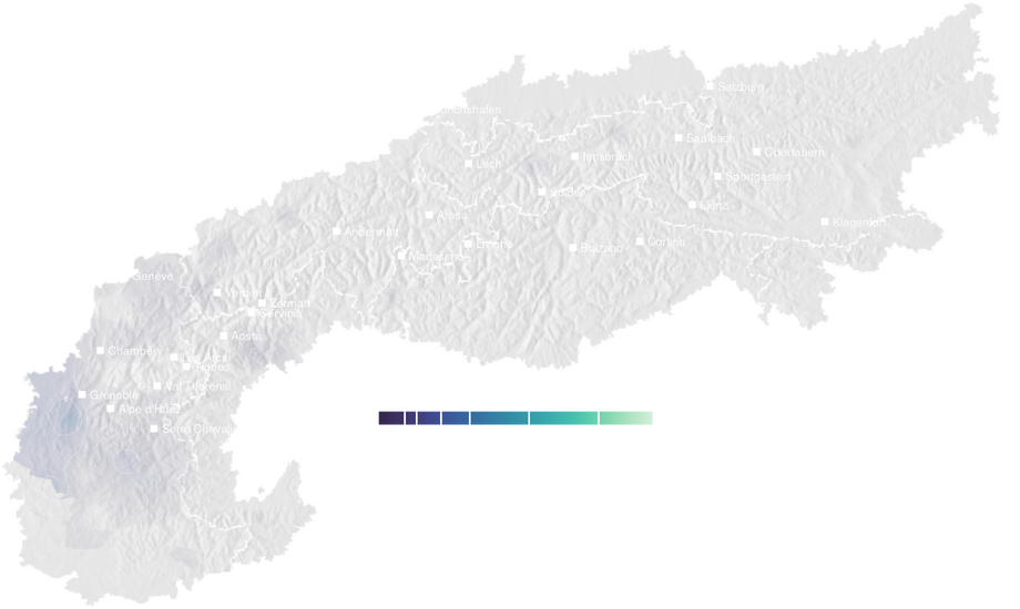 Precipitation forecast map for the Alps for Wed, Sep 30