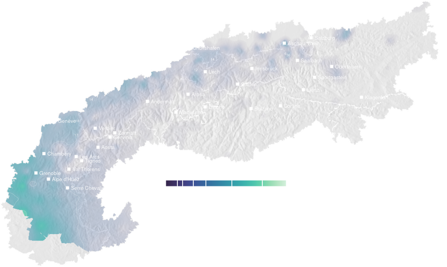 Precipitation forecast map for the Alps for Thu, Oct 1