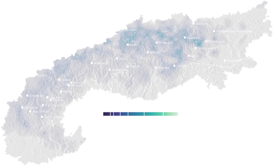Precipitation forecast map for the Alps for Sun, Oct 4