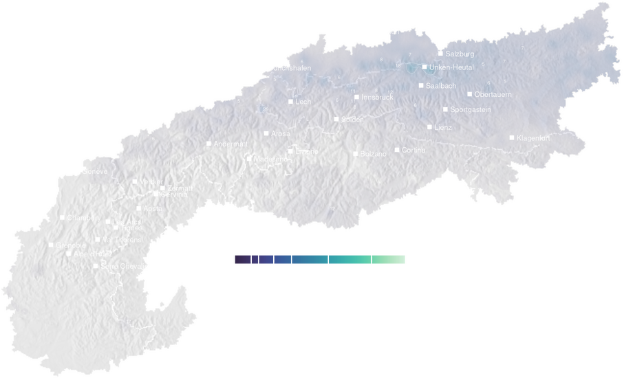 Precipitation forecast map for the Alps for Sun, Oct 11