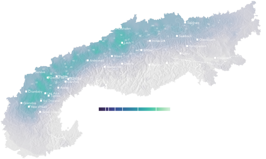 Precipitation amount forecast for the Alps tomorrow