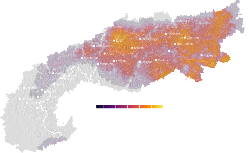 Precipitation probability forecast for the Alps today