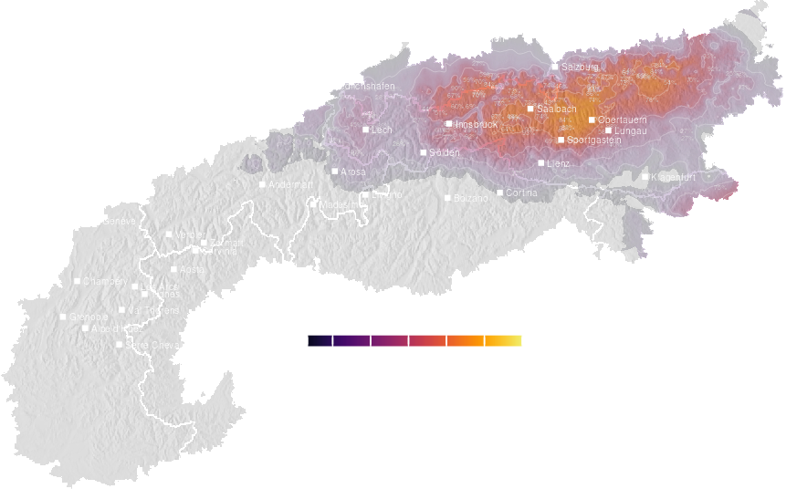 Precipitation probability forecast for the Alps today