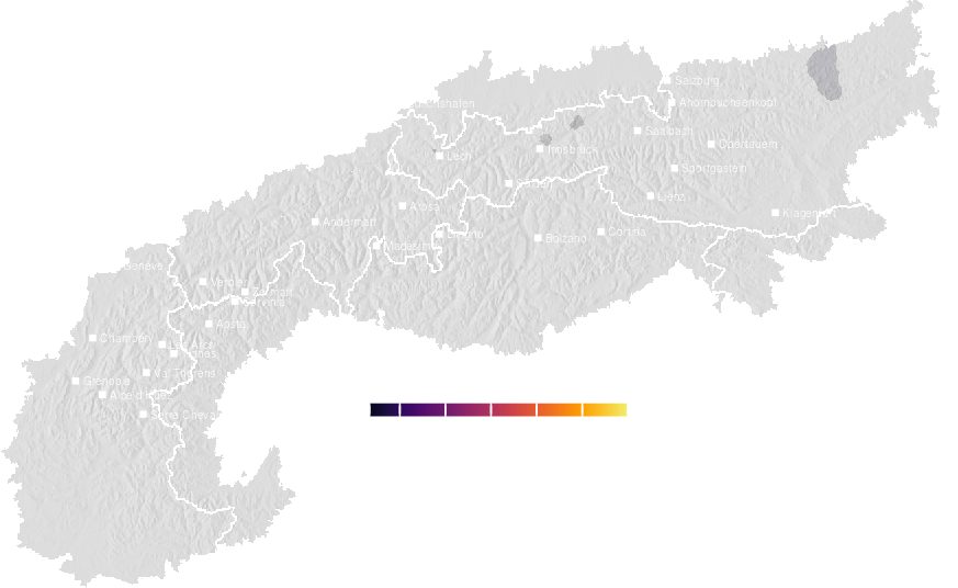 Precipitation probability forecast for the Alps today