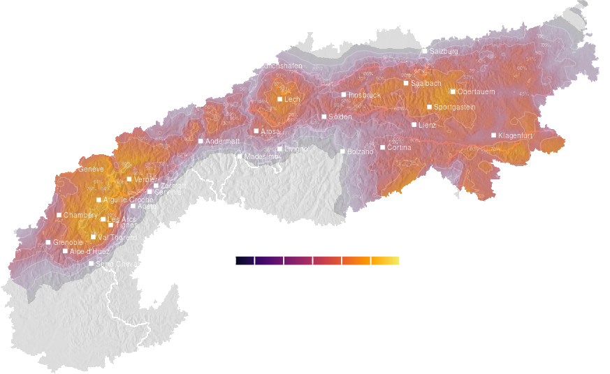Precipitation probability forecast for the Alps today