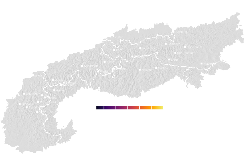 Precipitation probability forecast for the Alps tomorrow