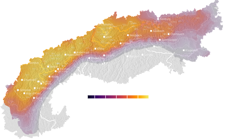 Precipitation probability forecast for the Alps tomorrow