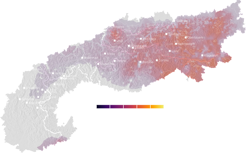 Precipitation risk guidance for the Alps today