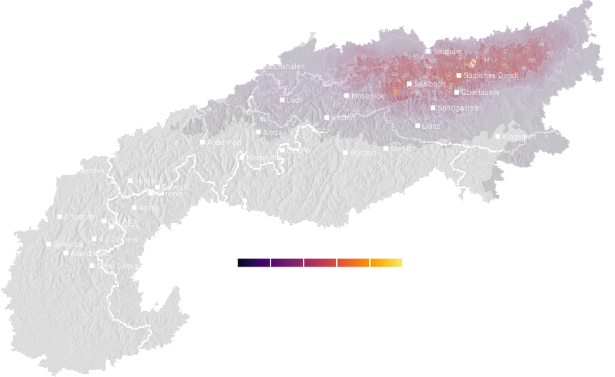 Precipitation risk guidance for the Alps today