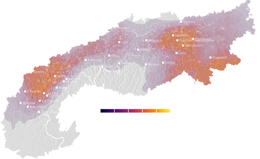 Precipitation risk guidance for the Alps today