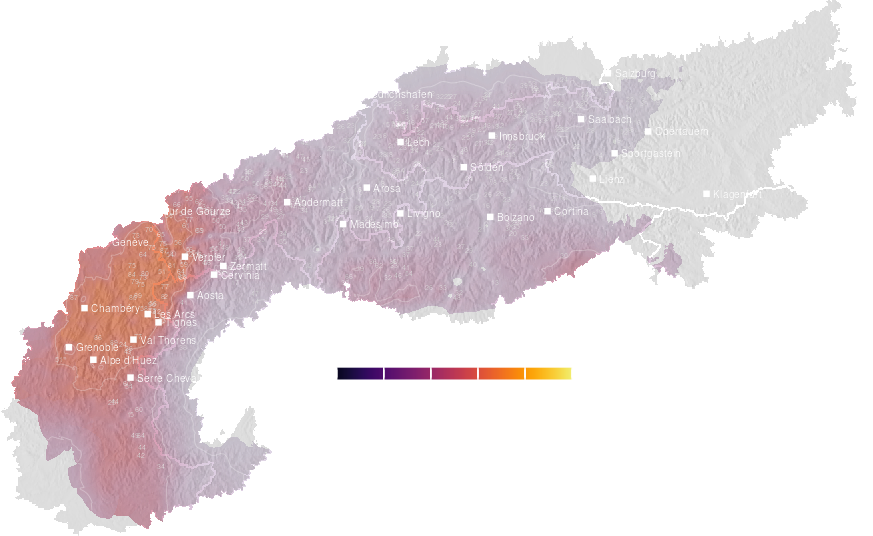 Precipitation risk guidance for the Alps tomorrow