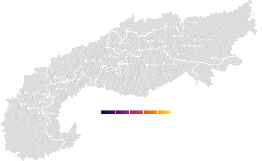 Precipitation risk guidance for the Alps tomorrow