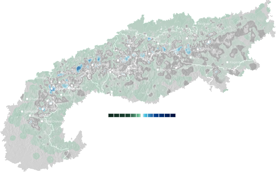 Change in Alpine snow depth during the last two days