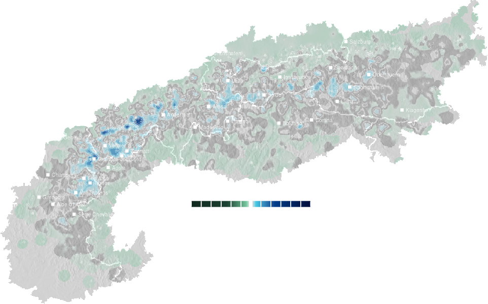 Change in Alpine snow depth during the last two days