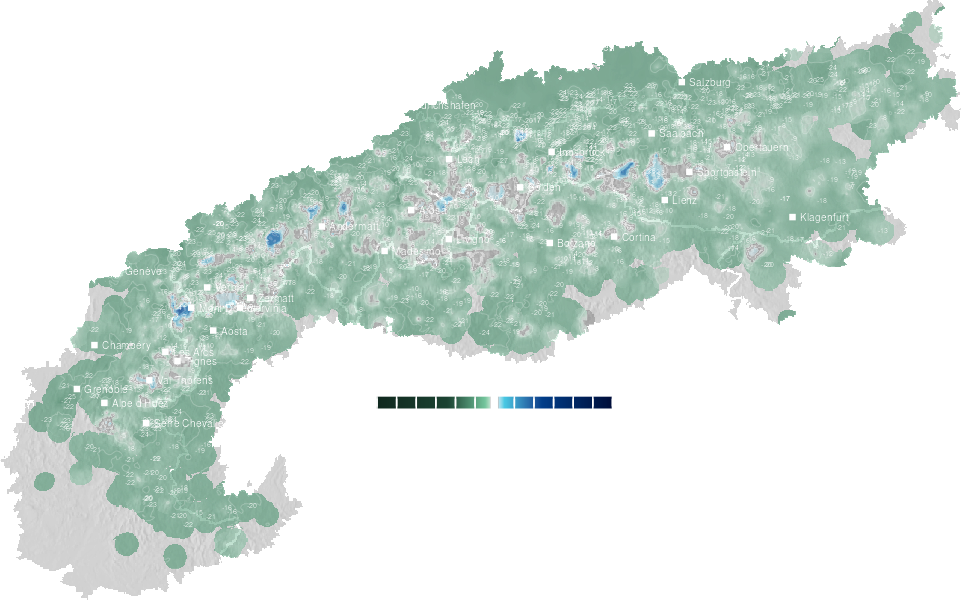 Change in Alpine snow depth during the last five days