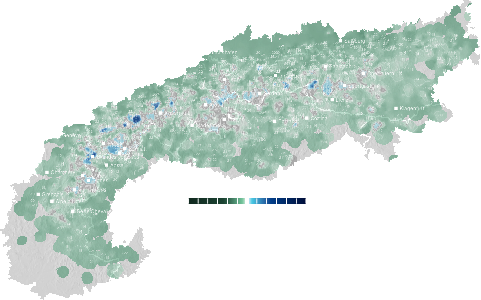 Change in Alpine snow depth during the last five days