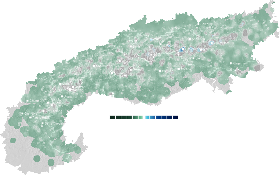 Change in Alpine snow depth during the last five days