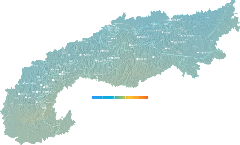 Freezing level forecast for the Alps today