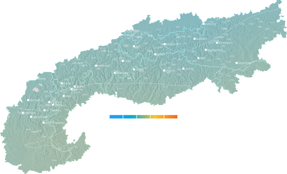 Freezing level forecast for the Alps today