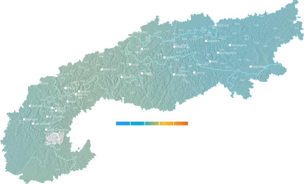 Freezing level forecast for the Alps tomorrow