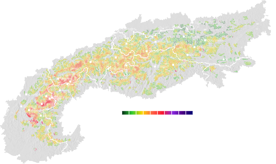 Snow depth map for the Alps